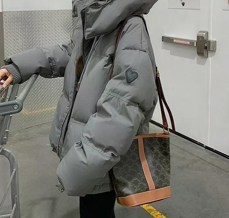 다운 패딩 코트 여성 숏 패딩 한국어 버전 후드 두꺼운 코튼 2024fw 겨울 겉옷 그레이 L