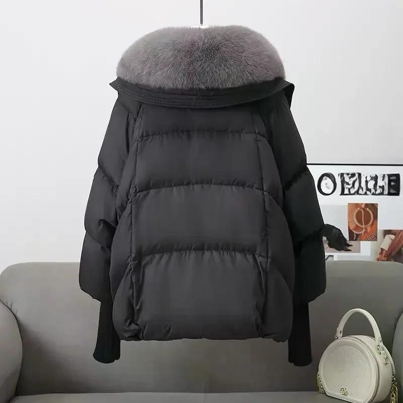 여성용 숏 다운 패딩 재킷 모피 24FW 코튼 코트 블랙 캐주얼 겉옷 2025 겨울 신상 블랙 M - 상세 이미지 2