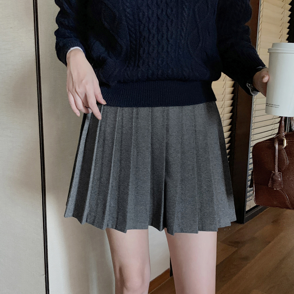도톰한 하이웨스트 모직 울스커트 주름 플리츠 치마 A라인 플레어치마 여성 겨을 미니스커트