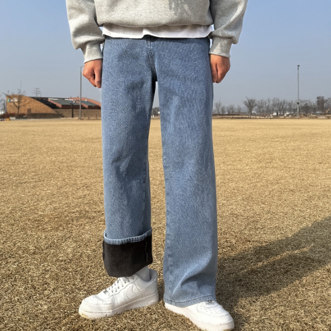 남자 우로 겨울 방한 융기모 와이드 데님팬츠 이미지 1