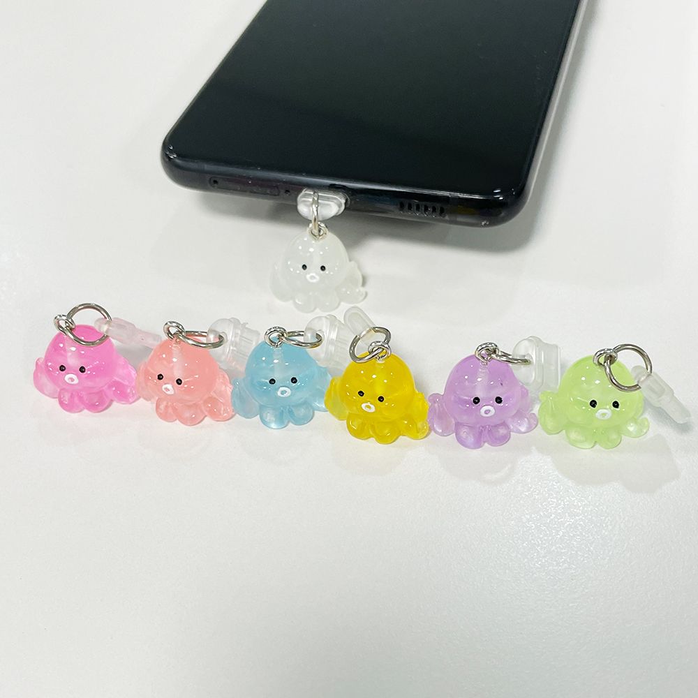 미니 야광 문어 C타입 먼지 마개 충전단자 보호캡 핸드폰 에어팟 아이폰 실리콘 폰마개 - 상품 이미지