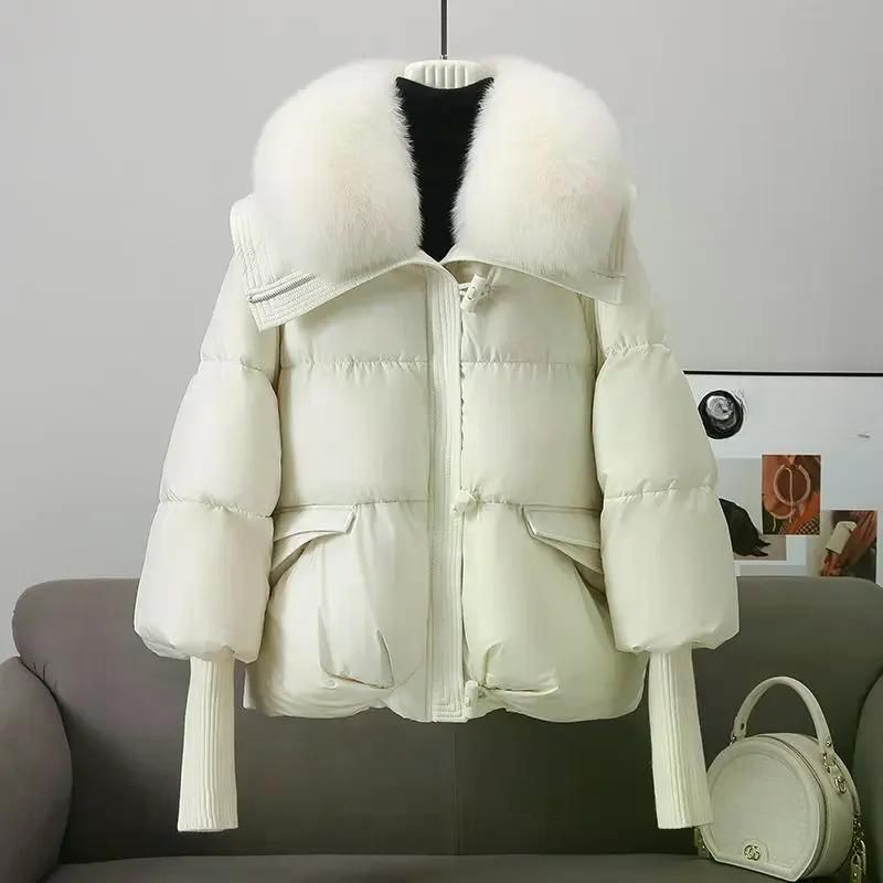 여성용 숏 다운 패딩 재킷 모피 24FW 코튼 코트 블랙 캐주얼 겉옷 2025 겨울 신상 블랙 M - 상세 이미지 5