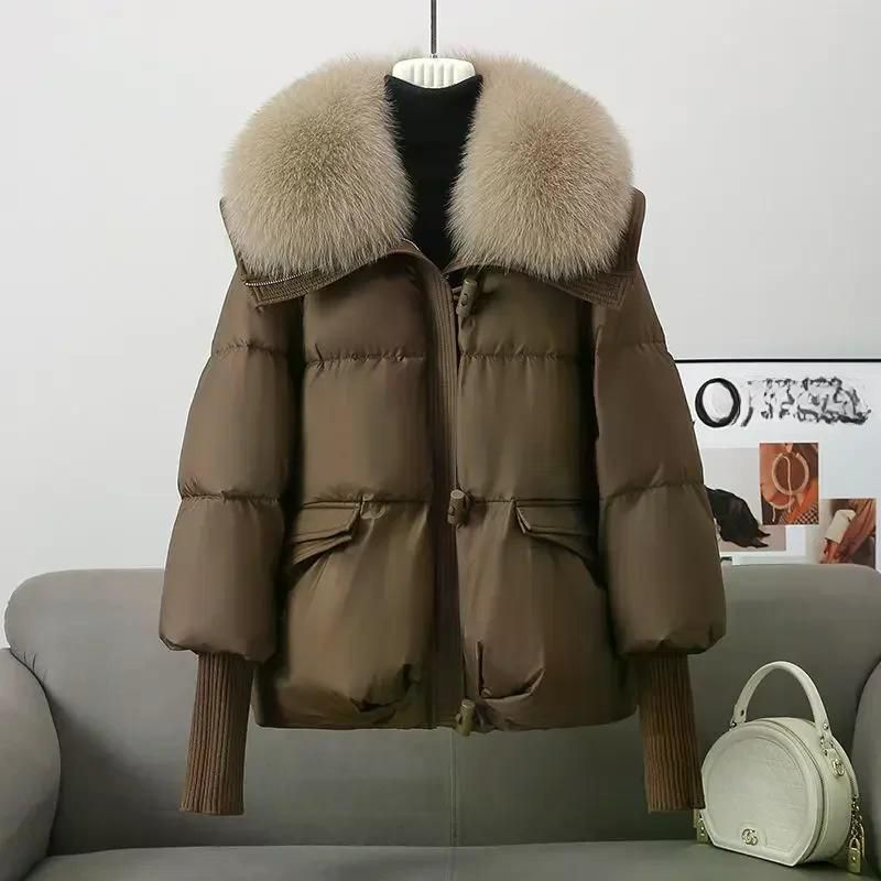 여성용 숏 다운 패딩 재킷 모피 24FW 코튼 코트 블랙 캐주얼 겉옷 2025 겨울 신상 블랙 M - 상세 이미지 3
