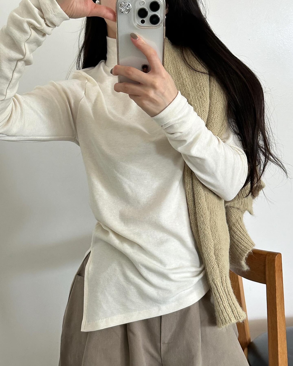 메담 여성 겨울 울 레이어드 이너 언발 사선 반폴라 - 상세 이미지 2