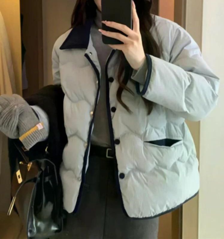 무료반품 숏패팅 여성 겨울 다운 재킷 트위드 코튼 패딩 코트 경량 세련된 의류 호박색 L - 상세 이미지 2