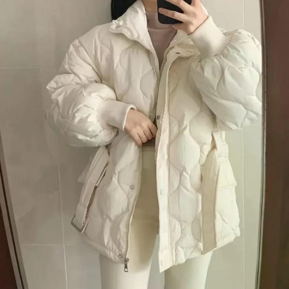 가을 겨울 스타일 중장모델과 짧은 모델의 패딩형 재킷 여성용 출근용 베이지 화이트 M - 상세 이미지 5