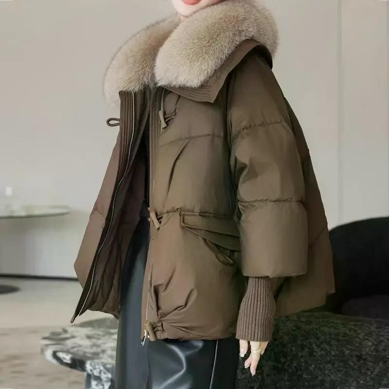 여성용 숏 다운 패딩 재킷 모피 24FW 코튼 코트 블랙 캐주얼 겉옷 2025 겨울 신상 블랙 M - 상세 이미지 4