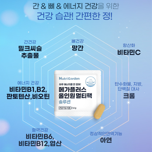 뉴트리가든 메가플러스 올인원 멀티팩 30포 6박스 6개월 간 눈 뼈 혈행 혈압 면역 건강 - 상세 이미지 4