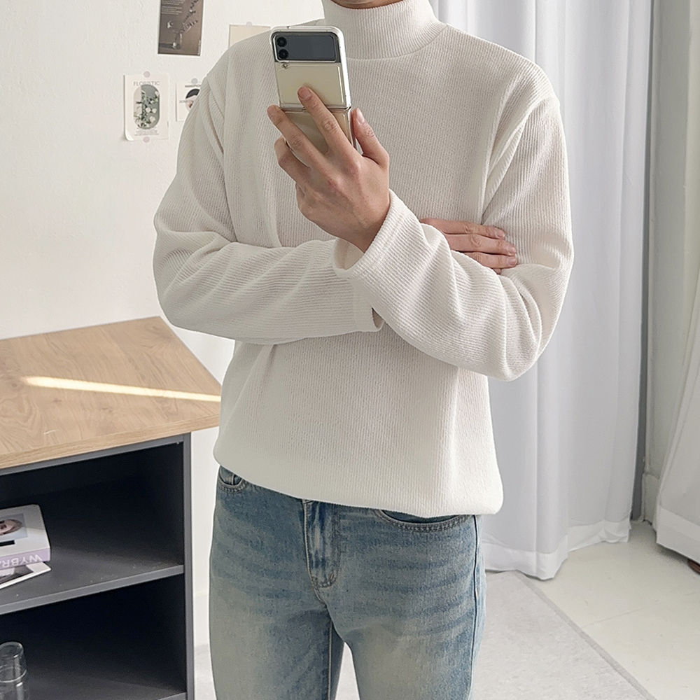 남자 니트 골지 반목폴라 모크넥 이너 커플 니트 - 상세 이미지 3