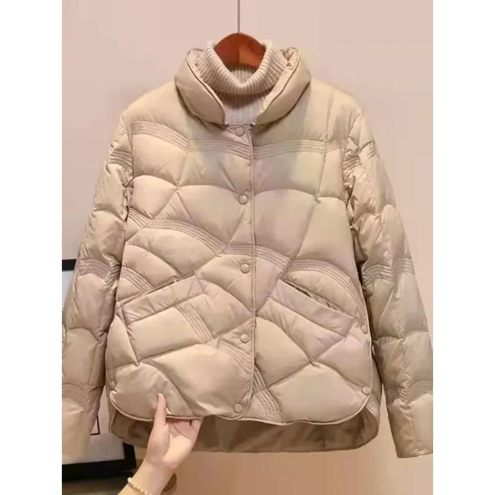 2024년 신상품 여성용 패션 가벼운 두꺼운 우아한 블루종 코팅 펄 플러스 크롭 따뜻한 블랙(소량) 70-80kg