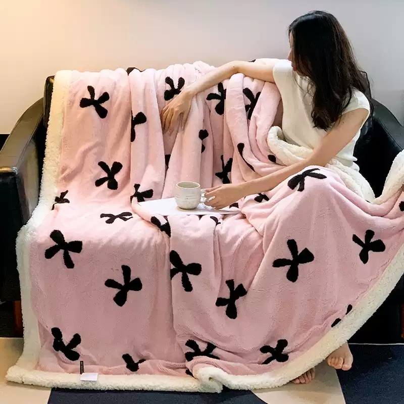 귀여운 리본 핑크담요 극세사 발레코어 가을 겨울 가짜양털 힙한 귀여운 무드 디자인 3컬러 - 상세 이미지 5