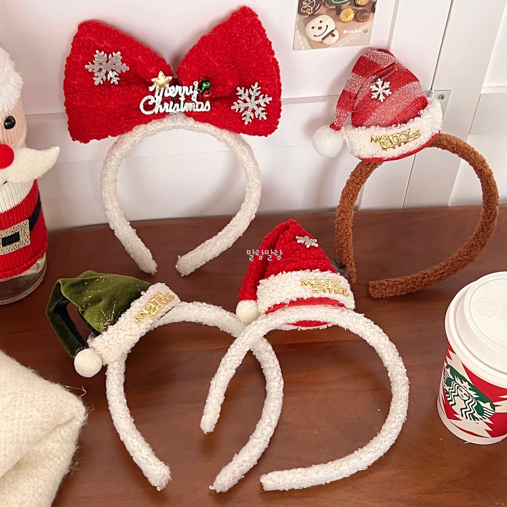 산타모자머리띠 크리스마스 파티 소품 왕리본 헤어밴드