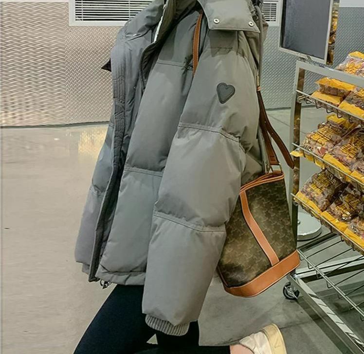 다운 패딩 코트 여성 숏 패딩 한국어 버전 후드 두꺼운 코튼 2024fw 겨울 겉옷 그레이 L - 상세 이미지 2