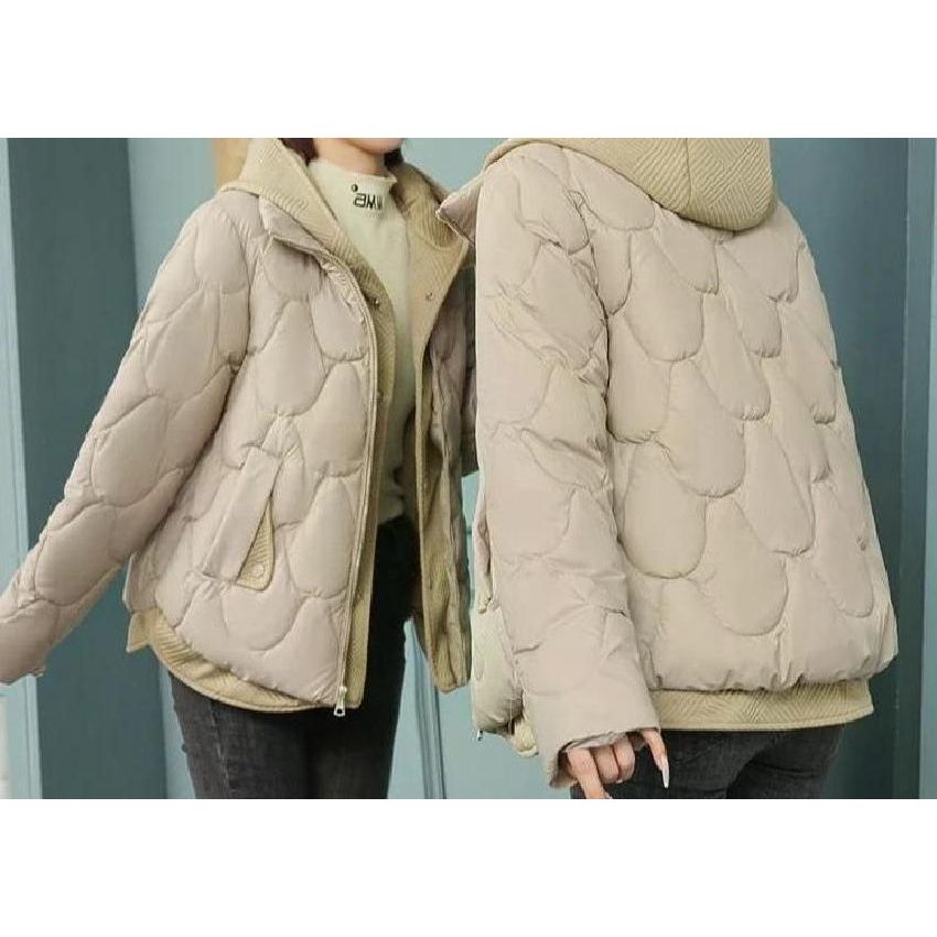 무료반품 패딩 후드 다운 코튼 코트 여성 의류 웨이브 프린지 하이 엔드 가역 자켓 트렌디 카키 L(55-62.5kg)