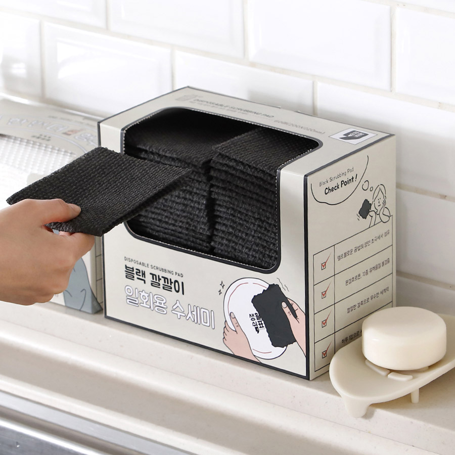 생활쉼표 뽑아쓰는 블랙 깔깔이 주방 일회용 수세미 60개입, 1개