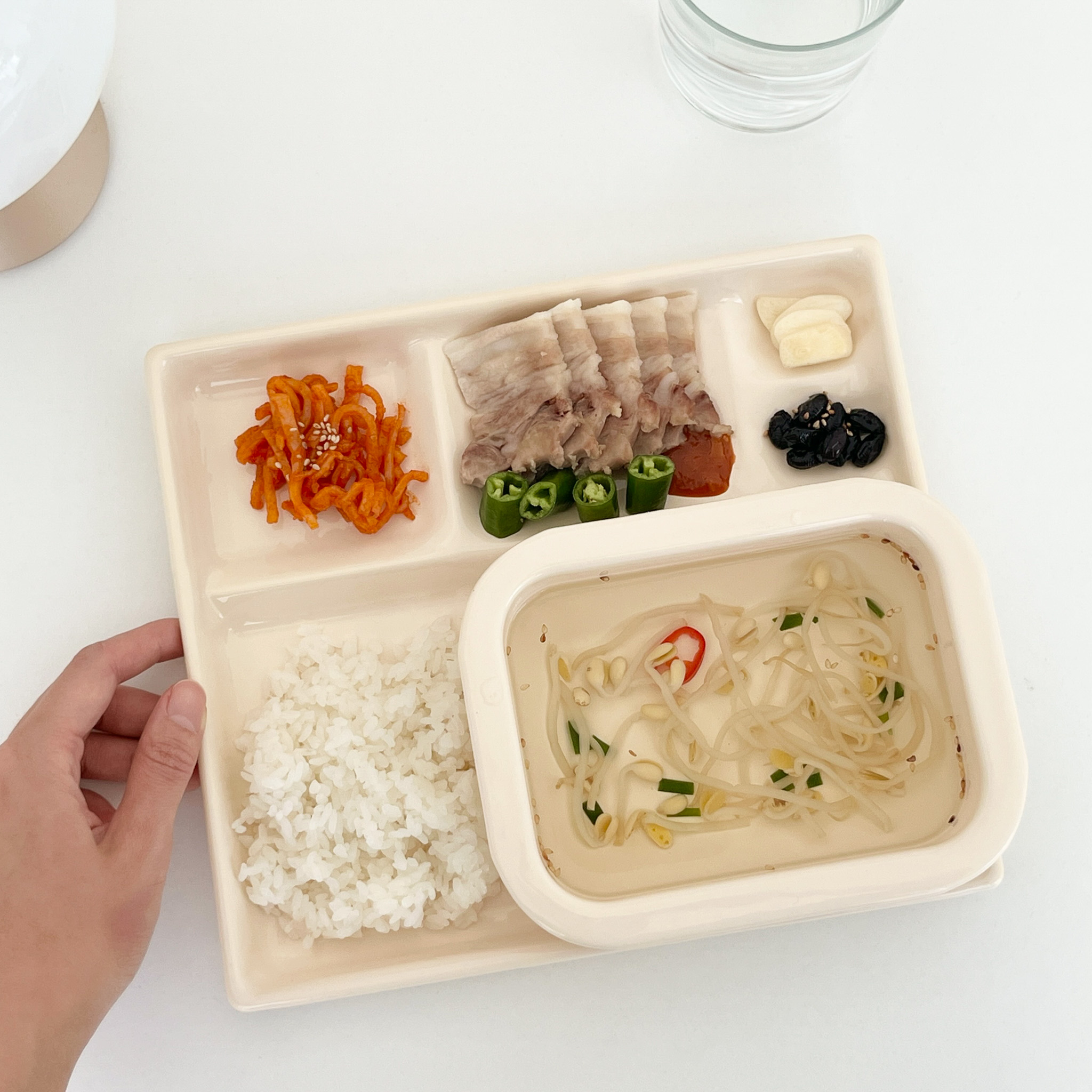 법랑 식판 5칸 국산 가정용 다이어트 25cm 사각 어린이 도자기 깨지지않는식판 - 상품 이미지