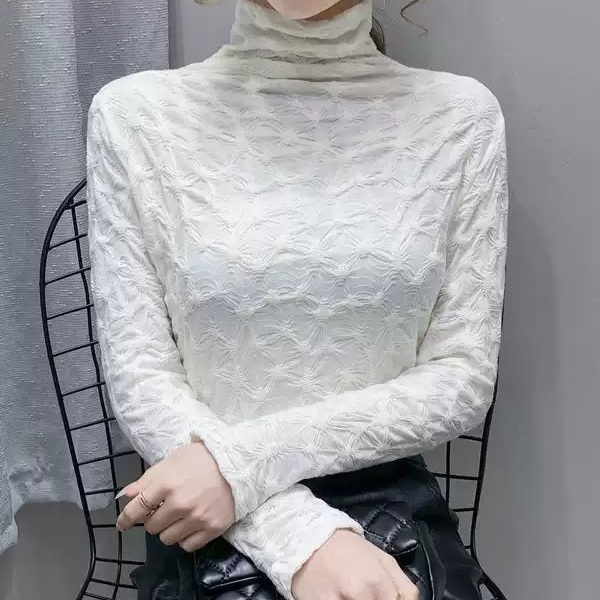 자카드패턴 레이어드 목폴라블라우스 예쁜디자인 원피스뷔스티에레이어드 슬림핏 가을 겨울 4컬러 - 상품 이미지