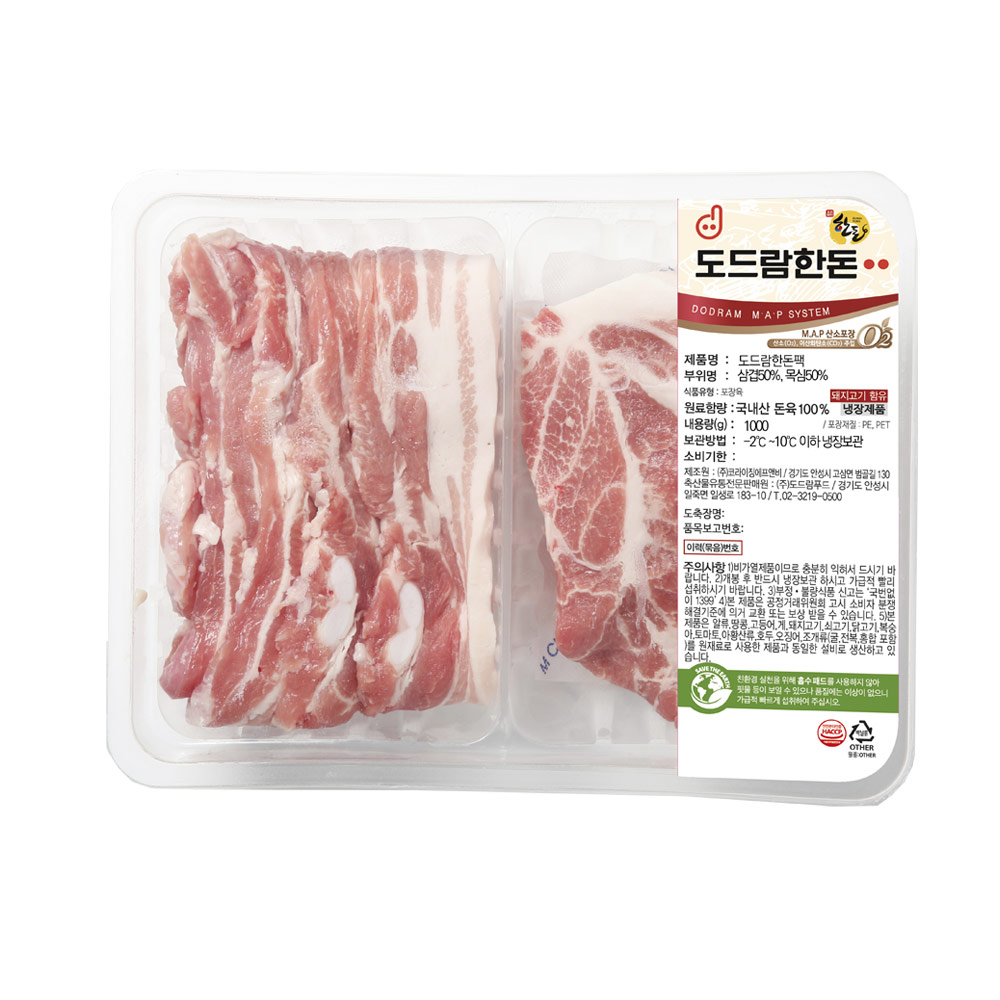 [도드람한돈] 삼겹, 목심 구이용 반반팩 1kg - 상품 이미지