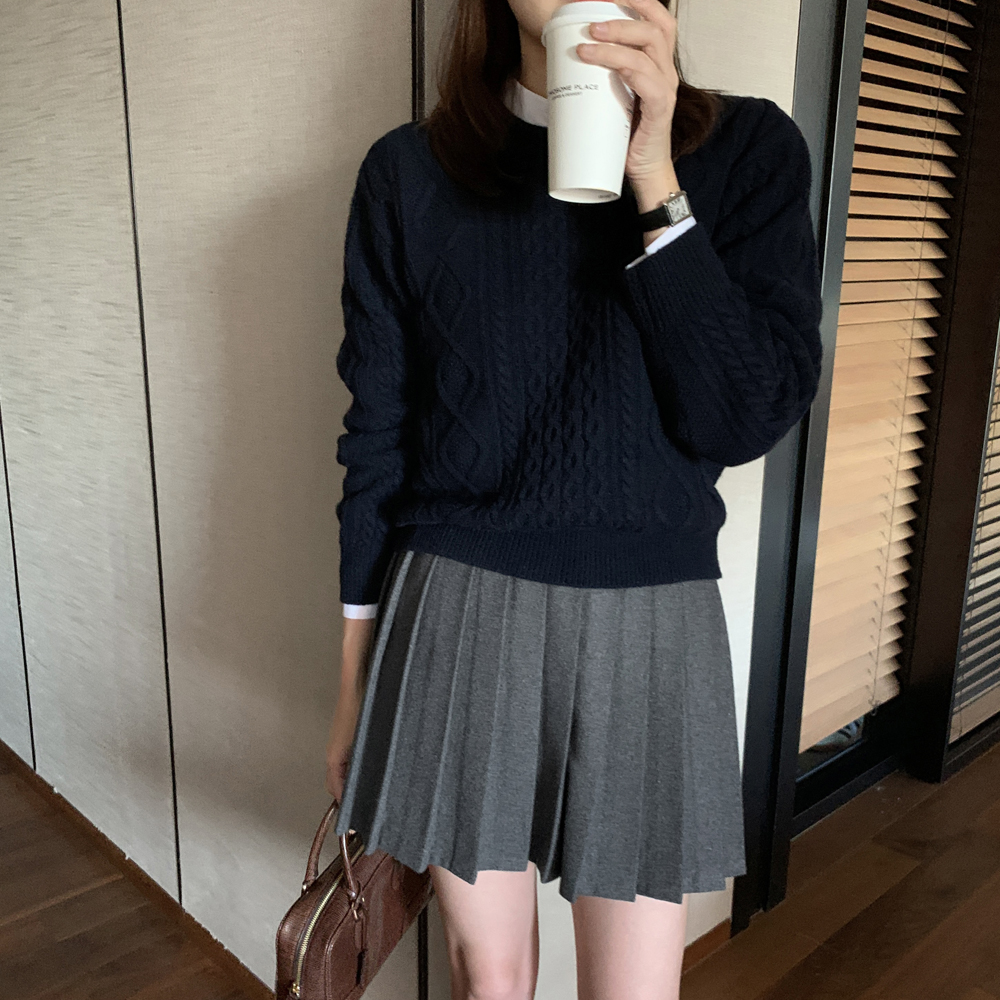 하이웨스트 모직 울스커트 주름 플리츠 치마 A라인 플레어치마 여성 가겨을 미니스커트 - 상세 이미지 3