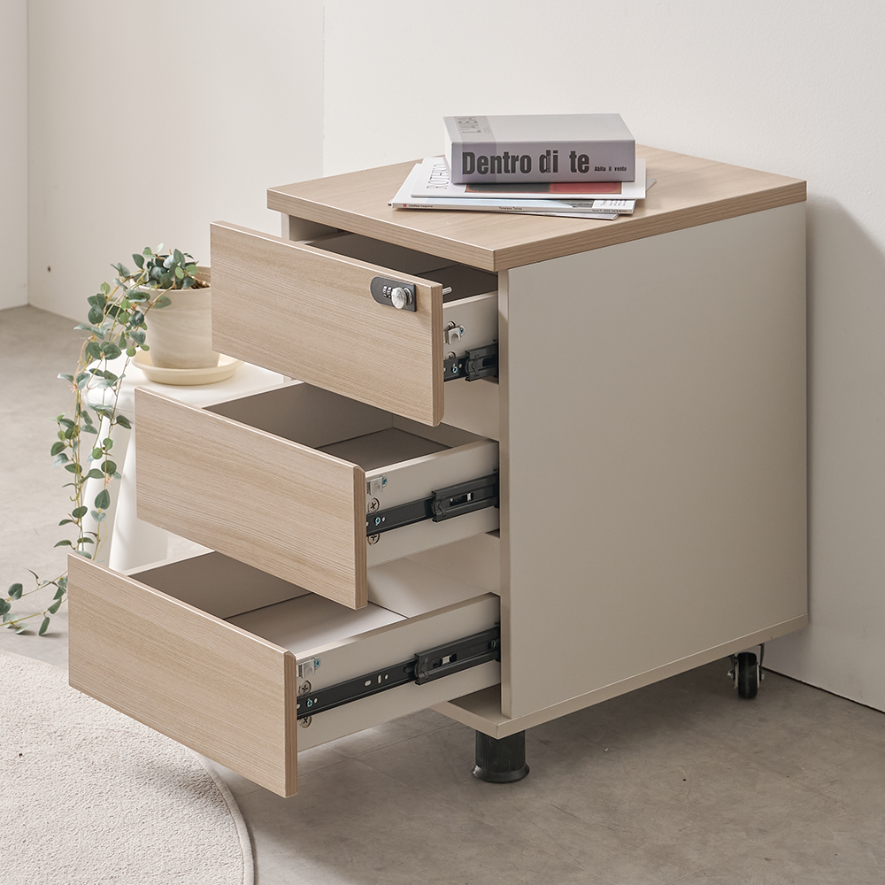 사무실 이동서랍 3단 사무용 책상서랍장 라이즈 오크