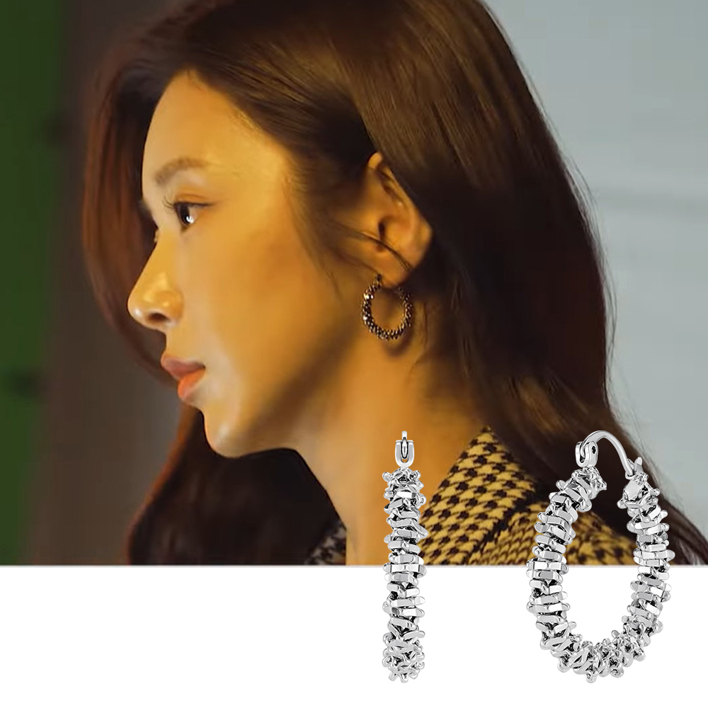 김세정 신세경 이주빈 귀걸이 폴브리알 주얼리 블링 텍스처 후프링 귀걸이 PYBE0123 - 메인 이미지