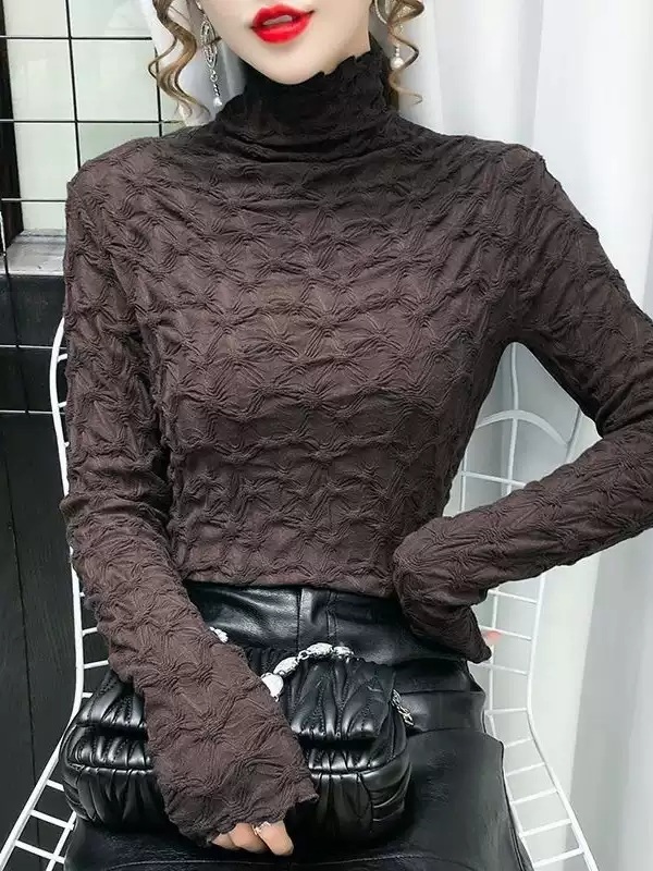 자카드패턴 레이어드 목폴라블라우스 예쁜디자인 원피스뷔스티에레이어드 슬림핏 가을 겨울 4컬러 - 상세 이미지 3