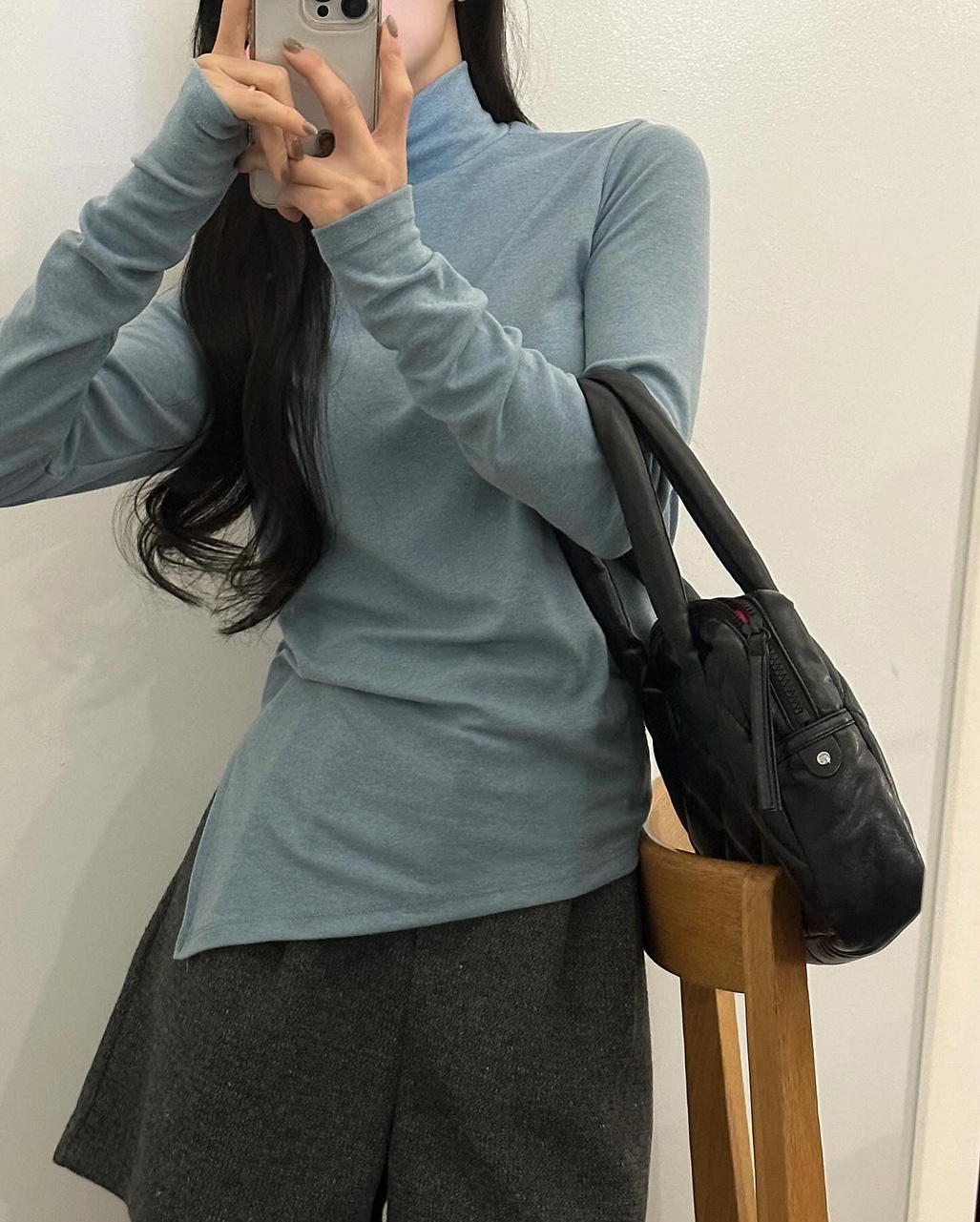 메담 여성 겨울 울 레이어드 이너 언발 사선 반폴라 - 상세 이미지 3