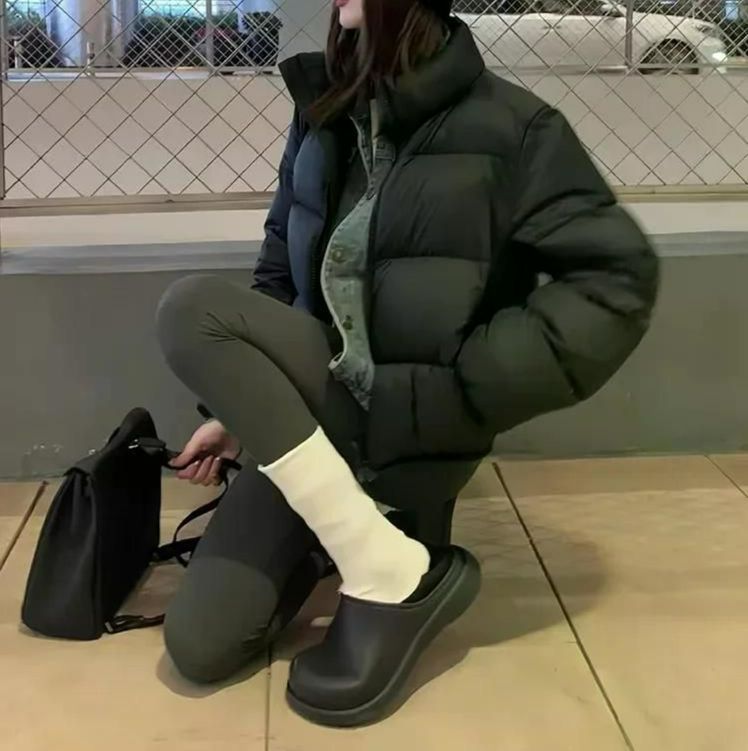 2024 fw 숏패딩 스타일 다운 코튼 여성 루즈핏 맞는 두꺼운 몸집이 아웃웨어 블랙 M - 상세 이미지 4