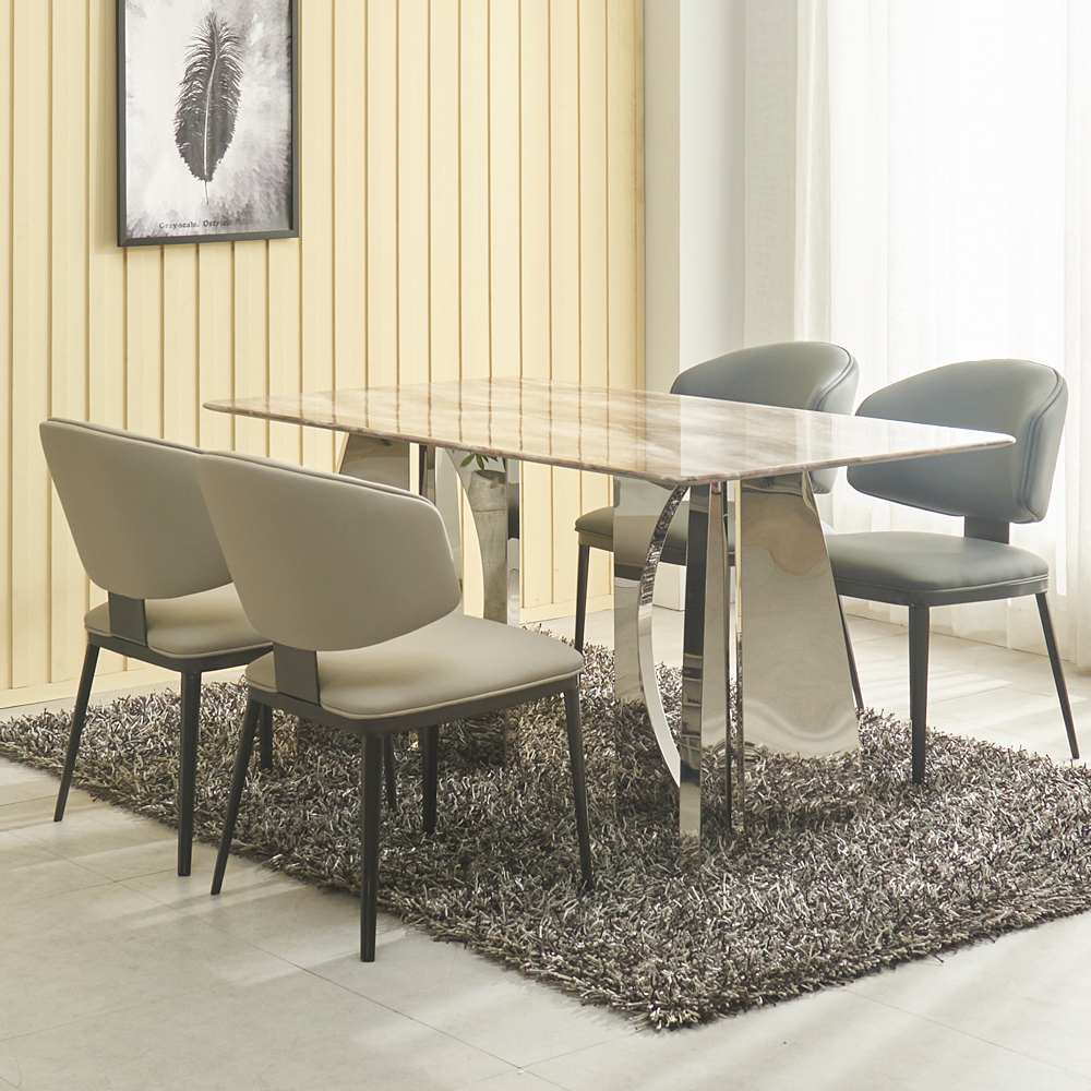 [방문설치] 옥타비아 천연대리석 럭셔리스톤 식탁 세트 4인 6인 1600mm, 실버