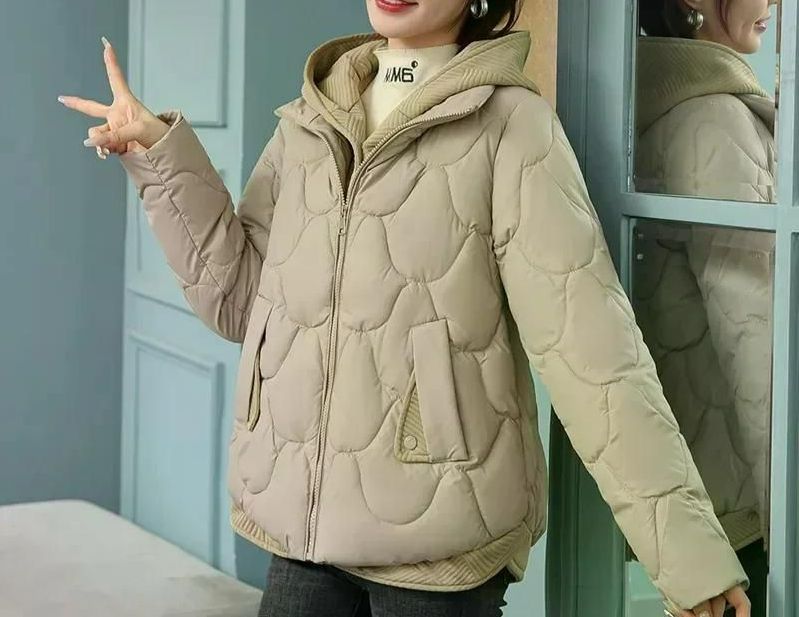 여성용 후드 파카 페이크 투피스 다운 면 의류 두껍고 따뜻한 패딩 재킷 외투 신상 카키 M - 상세 이미지 2
