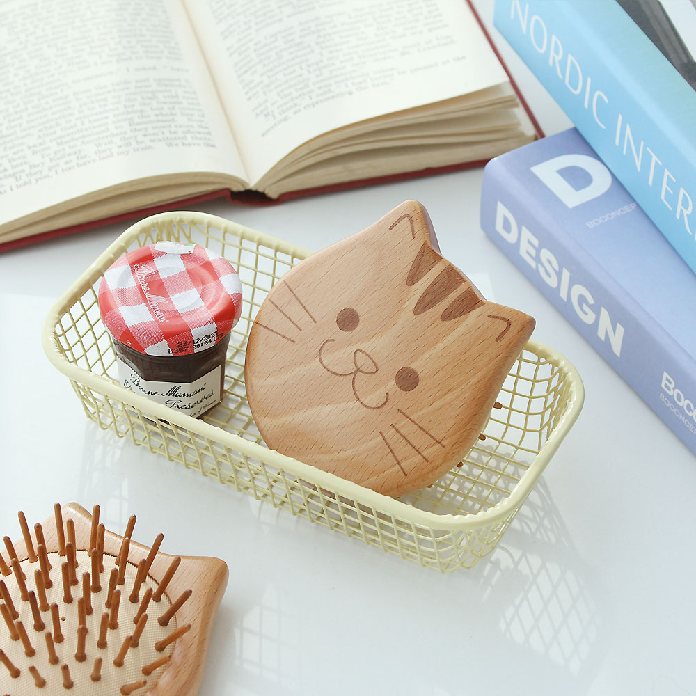 고양이 미니 우드 헤어브러쉬 귀여운 두피마사지 빗 나무 머리빗 휴대용 - 상세 이미지 3