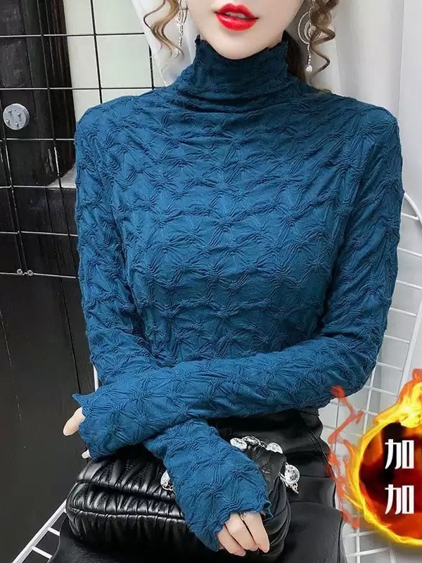 자카드패턴 레이어드 목폴라블라우스 예쁜디자인 원피스뷔스티에레이어드 슬림핏 가을 겨울 4컬러 - 상세 이미지 5