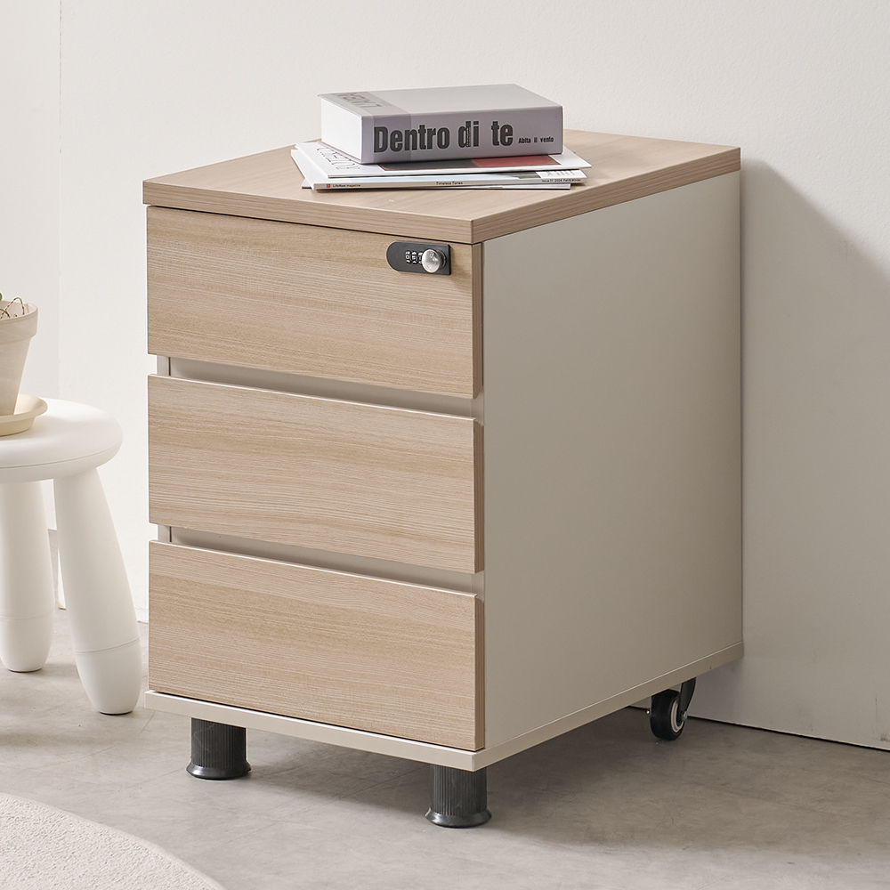 사무실 이동서랍 3단 사무용 책상서랍장 라이즈 오크