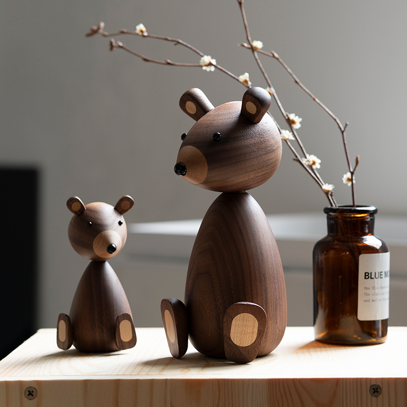 검은 곰 호두 원목 목각인형 우드토이 홈데코 집들이선물 S - 상세 이미지 2