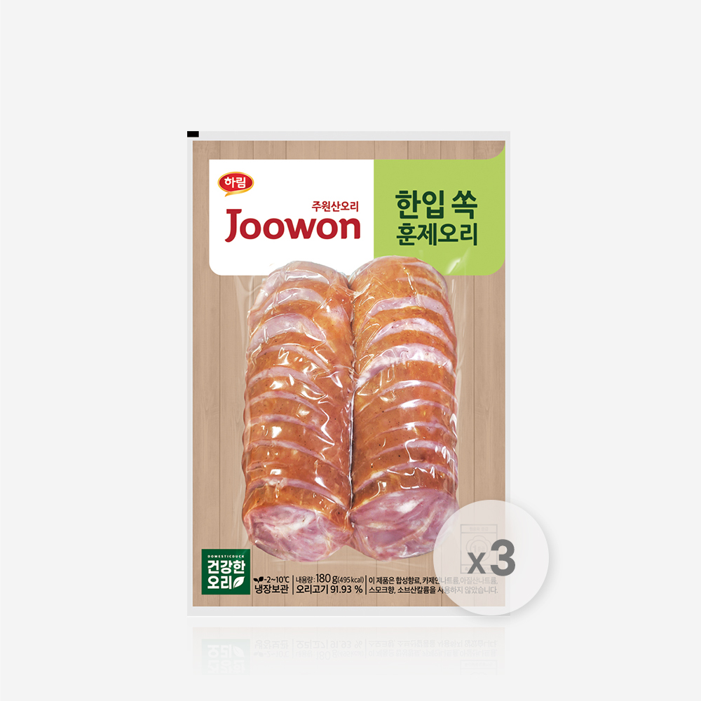 하림 주원산오리 한입 쏙 훈제오리 180g, 3개