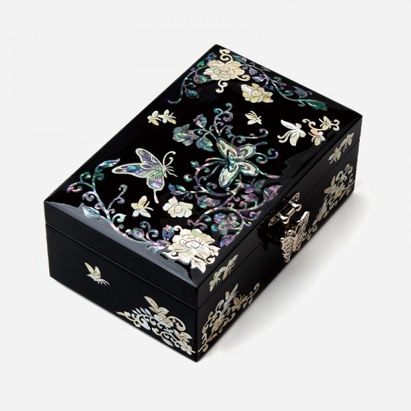 한국 기념품 나전칠기 직보석함 - 나비 자개위를 날다(흑색) 외국인 선물