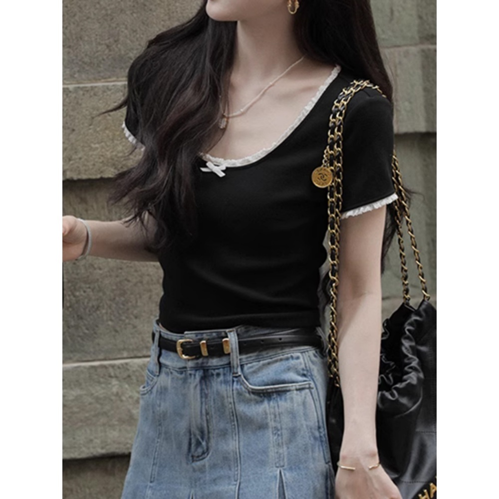 언니네산지직송 1회 안은진 티셔츠 반팔 U넥 리본 의상 옷 패션 - 상세 이미지 3