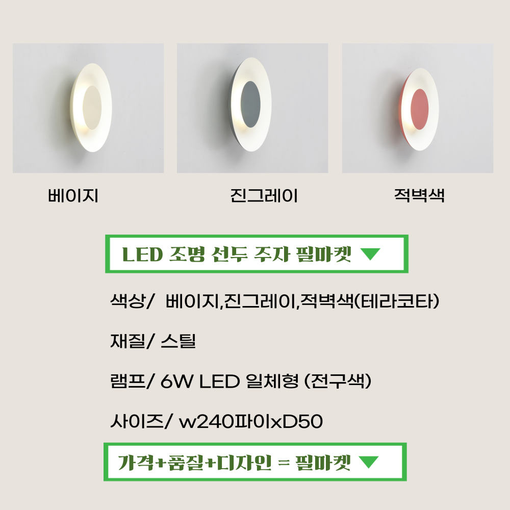 KC 원형벽등 국산 LED 거실 모던 베란다 포인트 벽부등 블랙 - 상세 이미지 2
