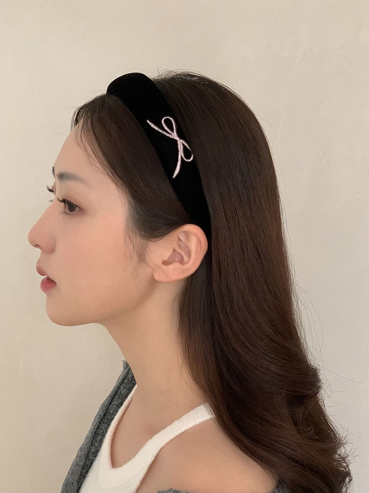 [자체제작] 벨벳 리본 자수 헤어밴드 SIDE - 와이드 볼륨 통통 넓은 귀안아픈머리띠 - 상세 이미지 2