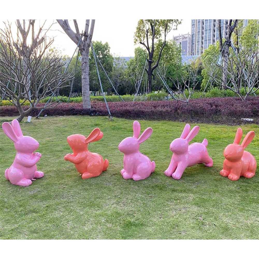 준무역 마당 잔디 전원주택 조형물 야외 펜션 세트 모형 카페 인테리어 토끼 분홍색-토끼5종세트 : 준무역0527