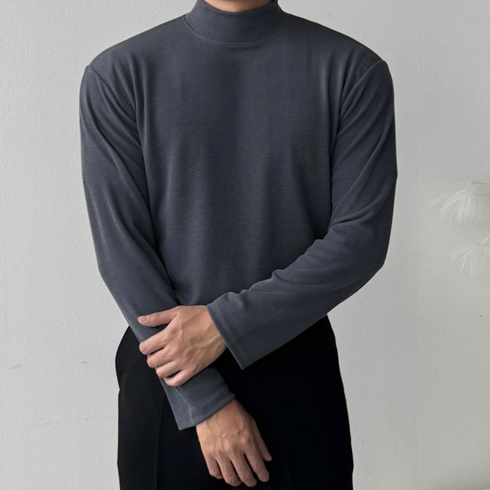 1+1 남자 카온 겨울 부드러운 무지 반목 반폴라 티셔츠 이미지 3
