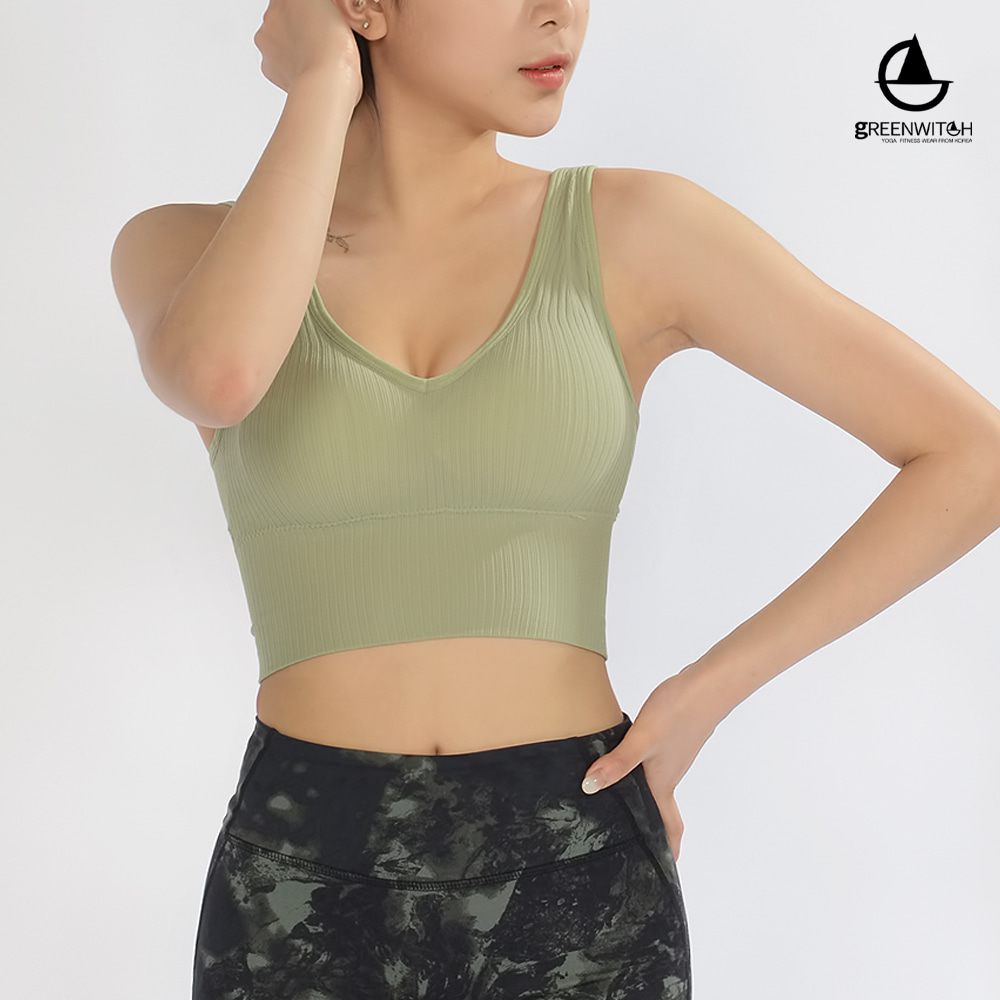 그리니치 니팅골지 브이넥 크롭탑 브라탑 캡나시 요가복 이미지 7