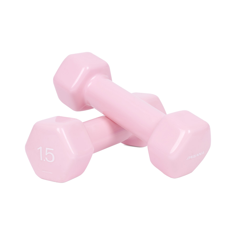 아이워너 PVC 뷰티 육각 덤벨 미용 아령 1.5kg, 2개, 파스텔핑크 - 상품 이미지