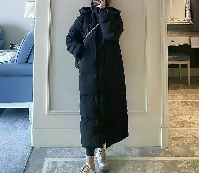 블랙 코튼 패딩 긴 여성 유행 통근 스타일 학생 두꺼운 겨울 자켓 2024 롱패딩 그레이 80~85kg - 상세 이미지 2
