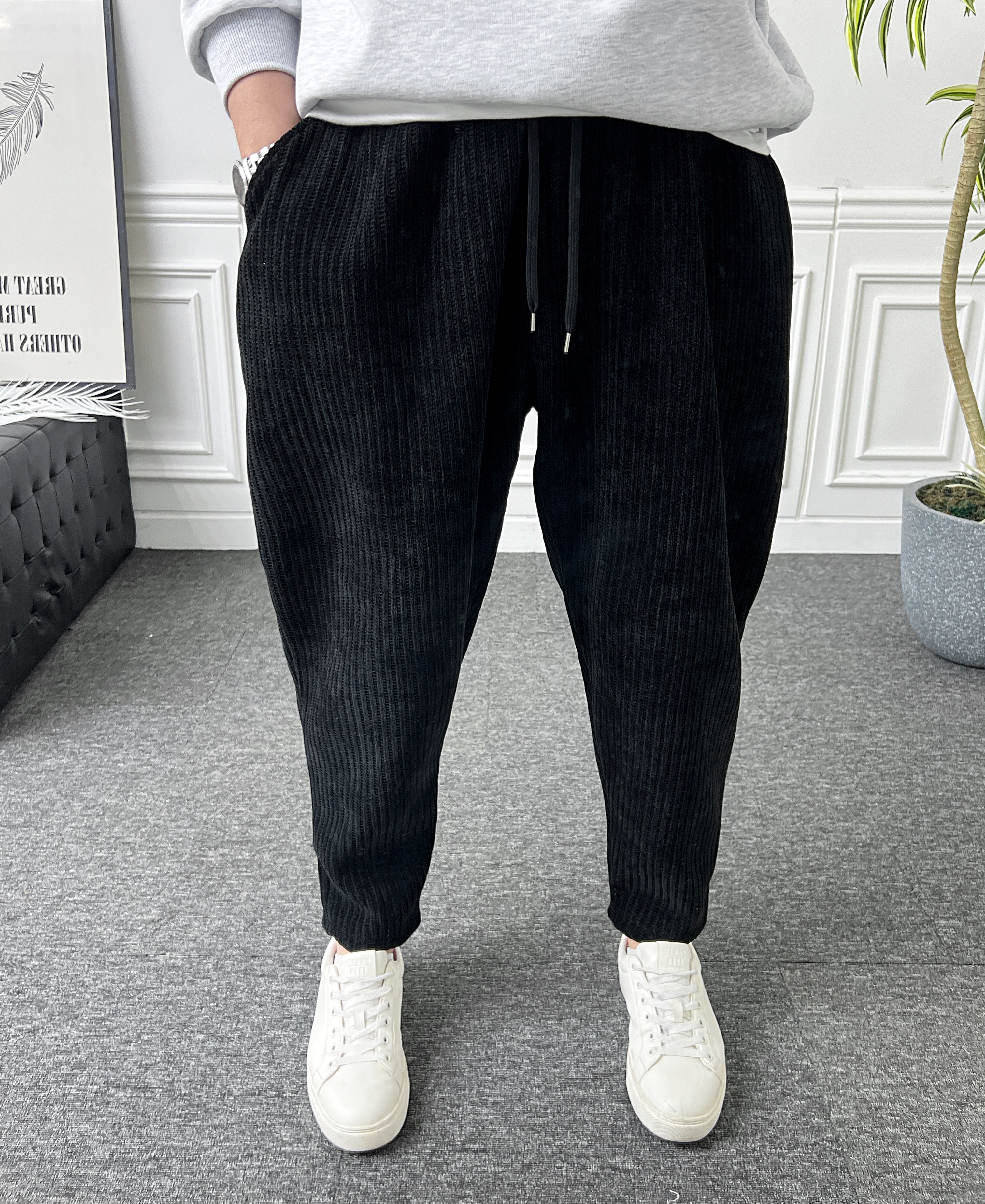 남자 벌룬팬츠 밴딩 스판 니트 배기바지 - 상세 이미지 4