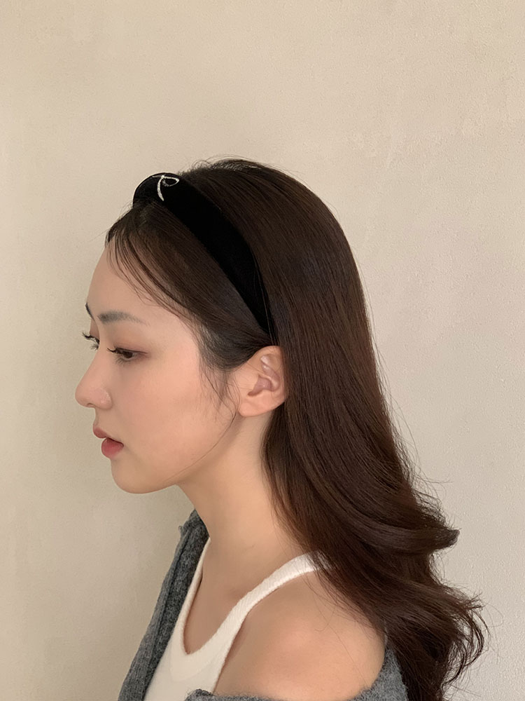 [자체제작] 벨벳 리본 자수 헤어밴드 FRONT - 와이드 볼륨 통통 넓은 귀안아픈머리띠 이미지 7