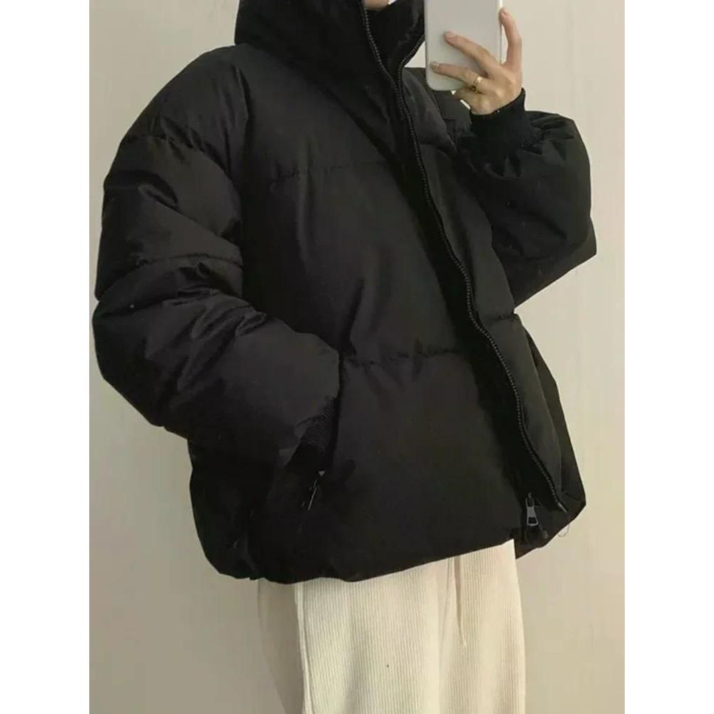루즈핏 캐주얼 여성 상의 아우터 오버핏 점퍼 패딩 쇼트 숏 무난한 휘뚜루 네이비 M - 메인 이미지