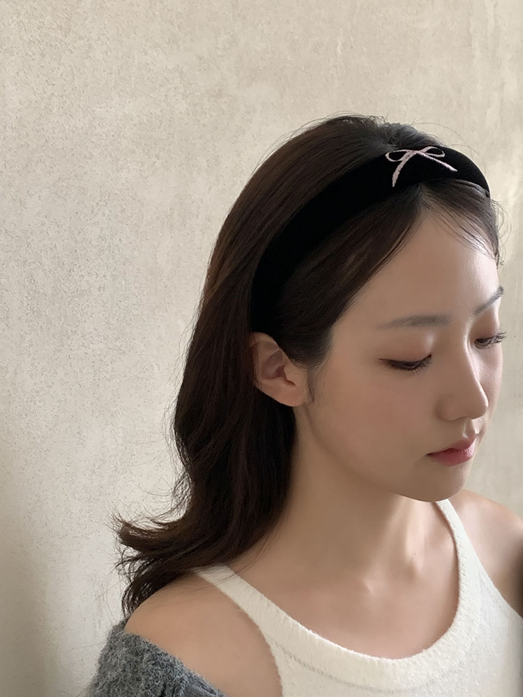 [자체제작] 벨벳 리본 자수 헤어밴드 FRONT - 와이드 볼륨 통통 넓은 귀안아픈머리띠 - 상세 이미지 2