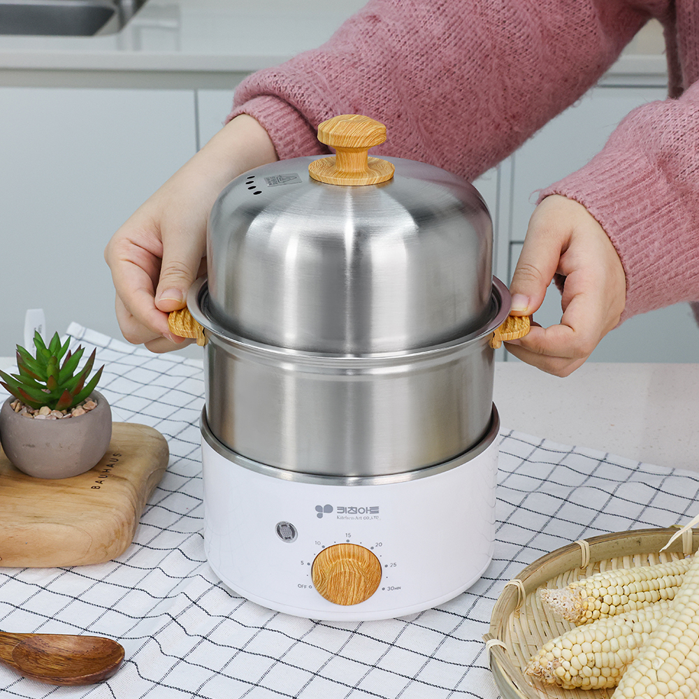 키친아트 2단 올스텐 계란찜기 타이머 전기 찜기 에그쿠커 만능 반숙
