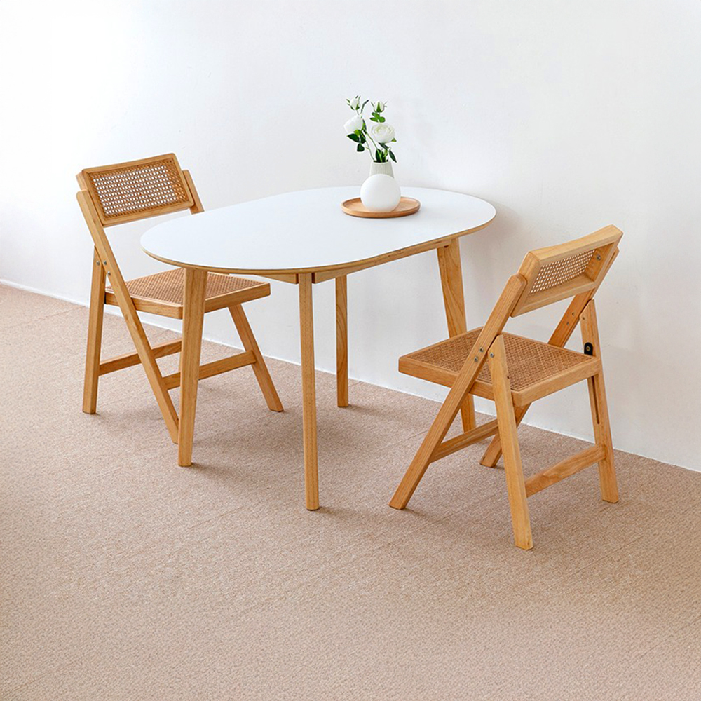 RAMIRA 테이블 12080 HPL 라운드형  + POLIM 접이식 라탄의자 2인세트